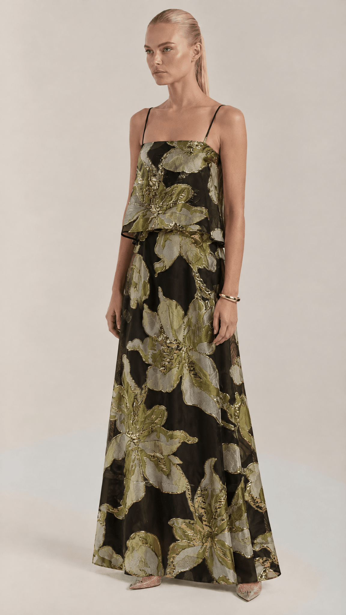 Berta | Vestido Maxi De Tirantes Florales Negros
