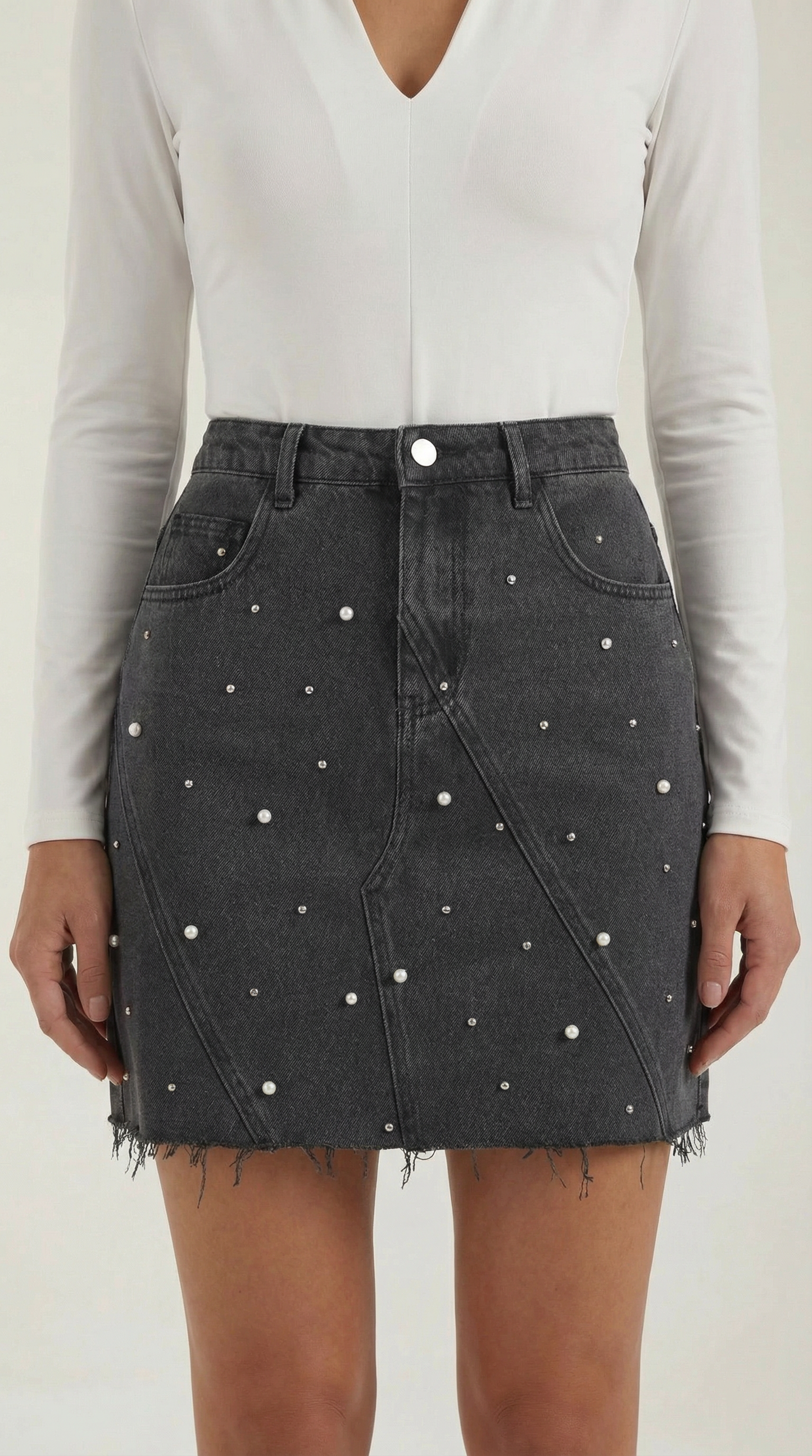 Kaia | Falda vaquera con perlas