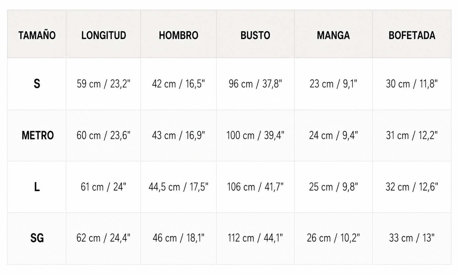 Tabla de tallas de Karina | Cárdigan de manga corta