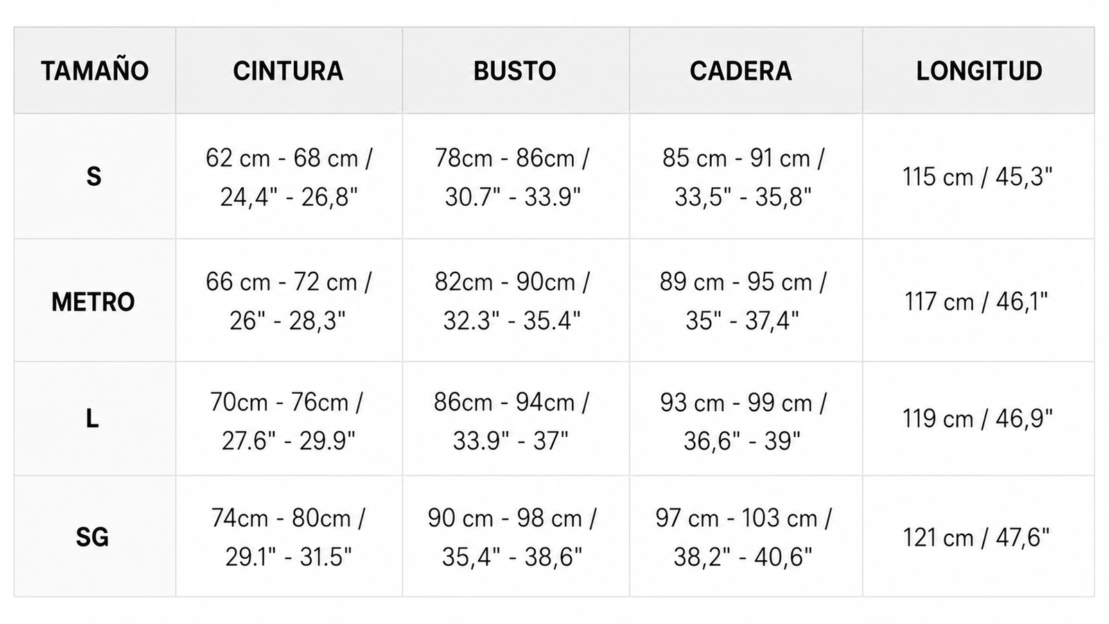 Tabla de tallas de Mar | Vestido ceñido de piel sintética
