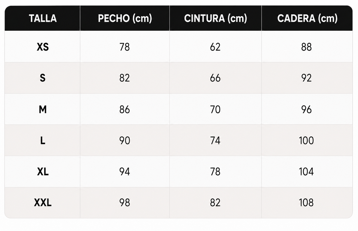 Tabla de tallas de Nilo | Conjunto