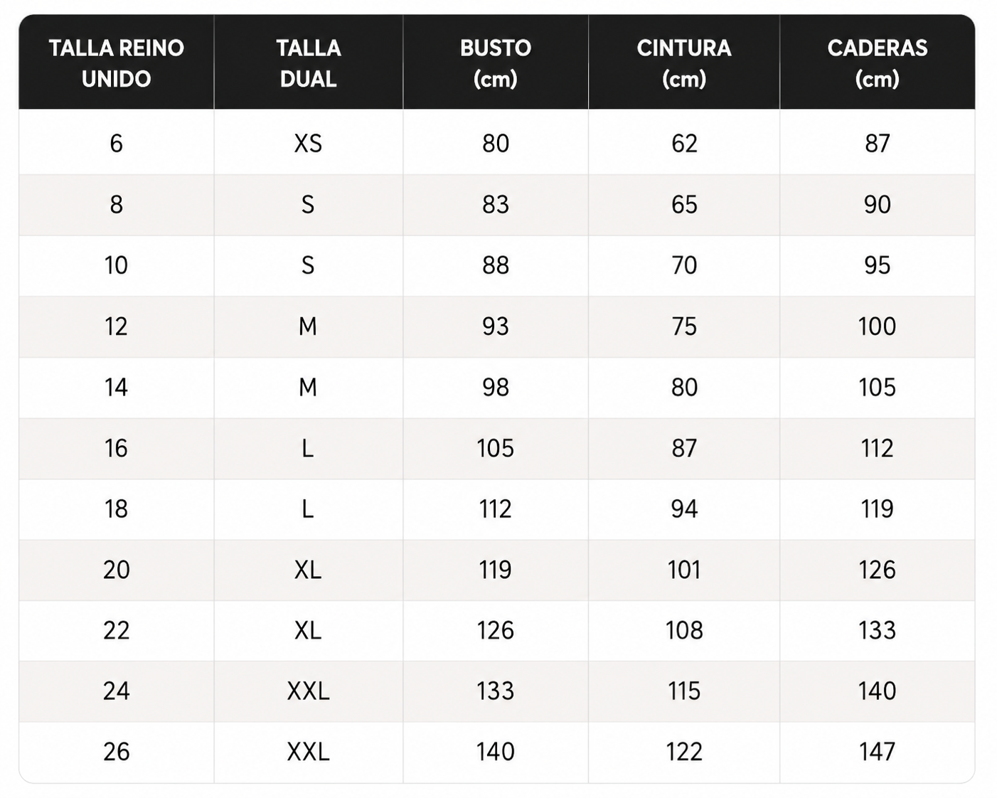 Tabla de tallas de Anna | Pantalones anchos de terciopelo