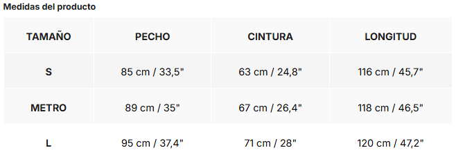 Tabla de tallas de Nanci | Vestido midi con aberturas