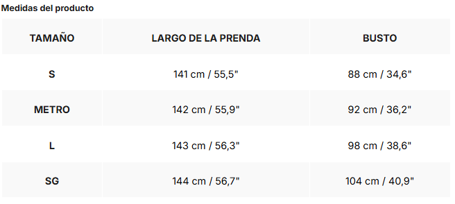 Tabla de tallas de Sonia | Vestido largo de malla fruncida