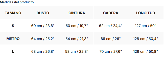 Tabla de tallas de Sonia | Vestido ajustado de cuello