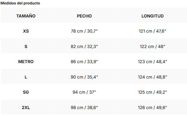 Tabla de tallas de Pilar | Vestido largo bordado