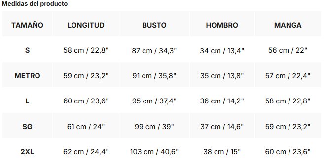 Tabla de tallas de Tania | Top asimétrico de lana con botones