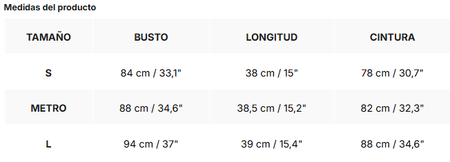 Tabla de tallas de Naia | Top halter con lazo