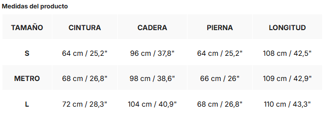 Tabla de tallas de White | Pantalones anchos de talle medio