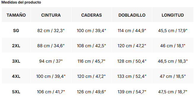 Tabla de tallas de Luna | Falda de cuero vegano