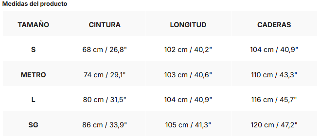 Tabla de tallas de Julia | Pantalones asimétricos