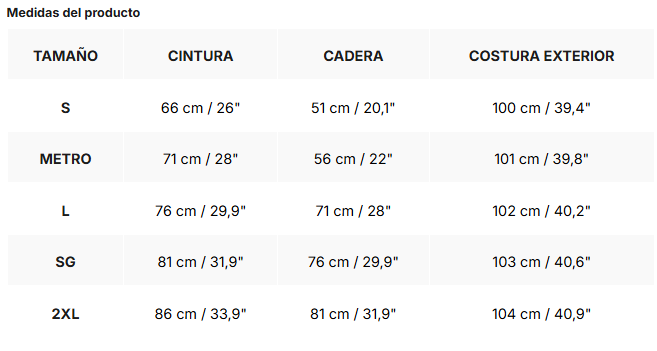 Tabla de tallas de Virginia | Pantalones deportivos anchos