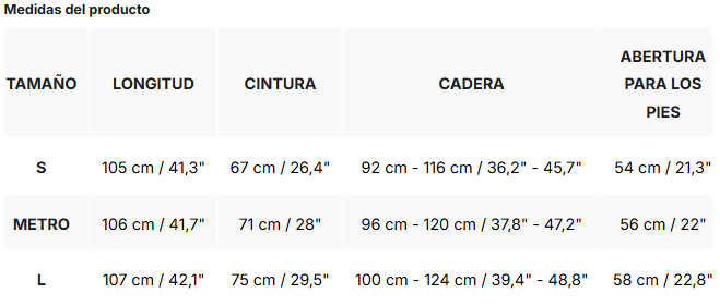 Tabla de tallas de Iris | Pantalones plisados