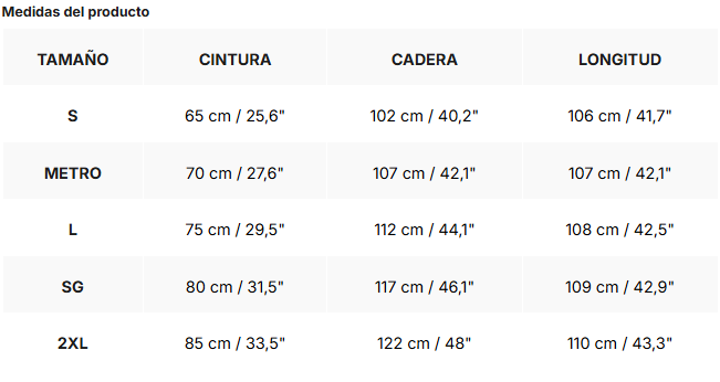 Tabla de tallas de Eli | Pantalones Informales