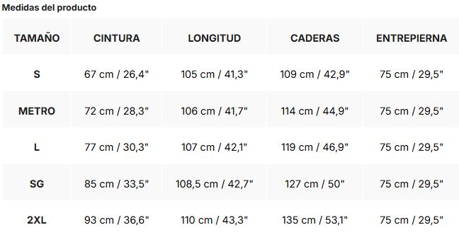 Tabla de tallas de Olga | Pantalones de pierna ancha