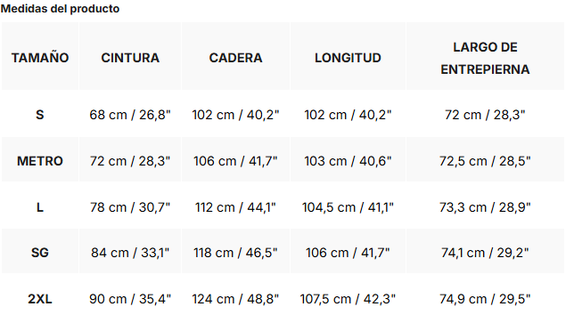 Tabla de tallas de Berta | Pantalones de pierna ancha