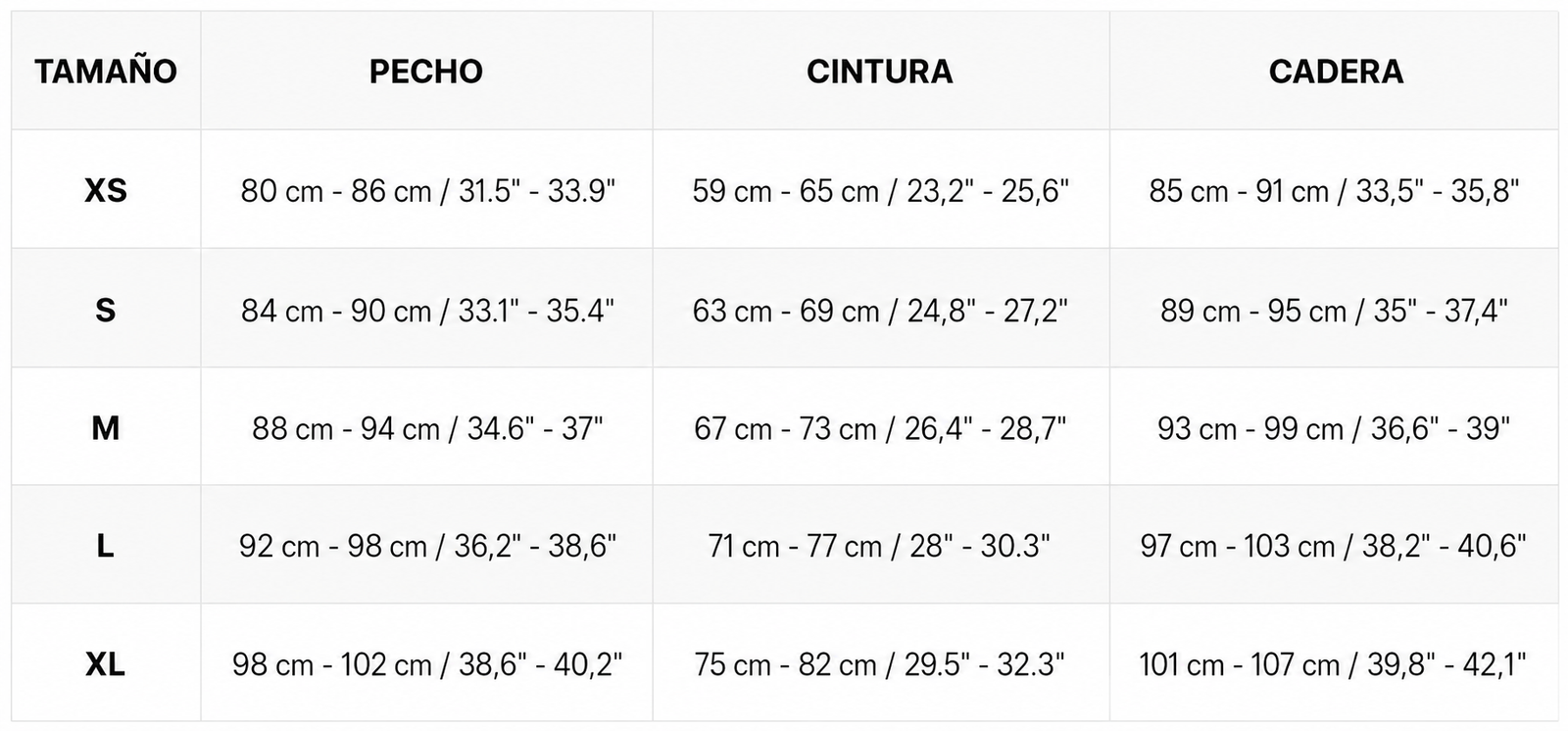 Tabla de tallas de Fiorella | Vestido maxi Corsé