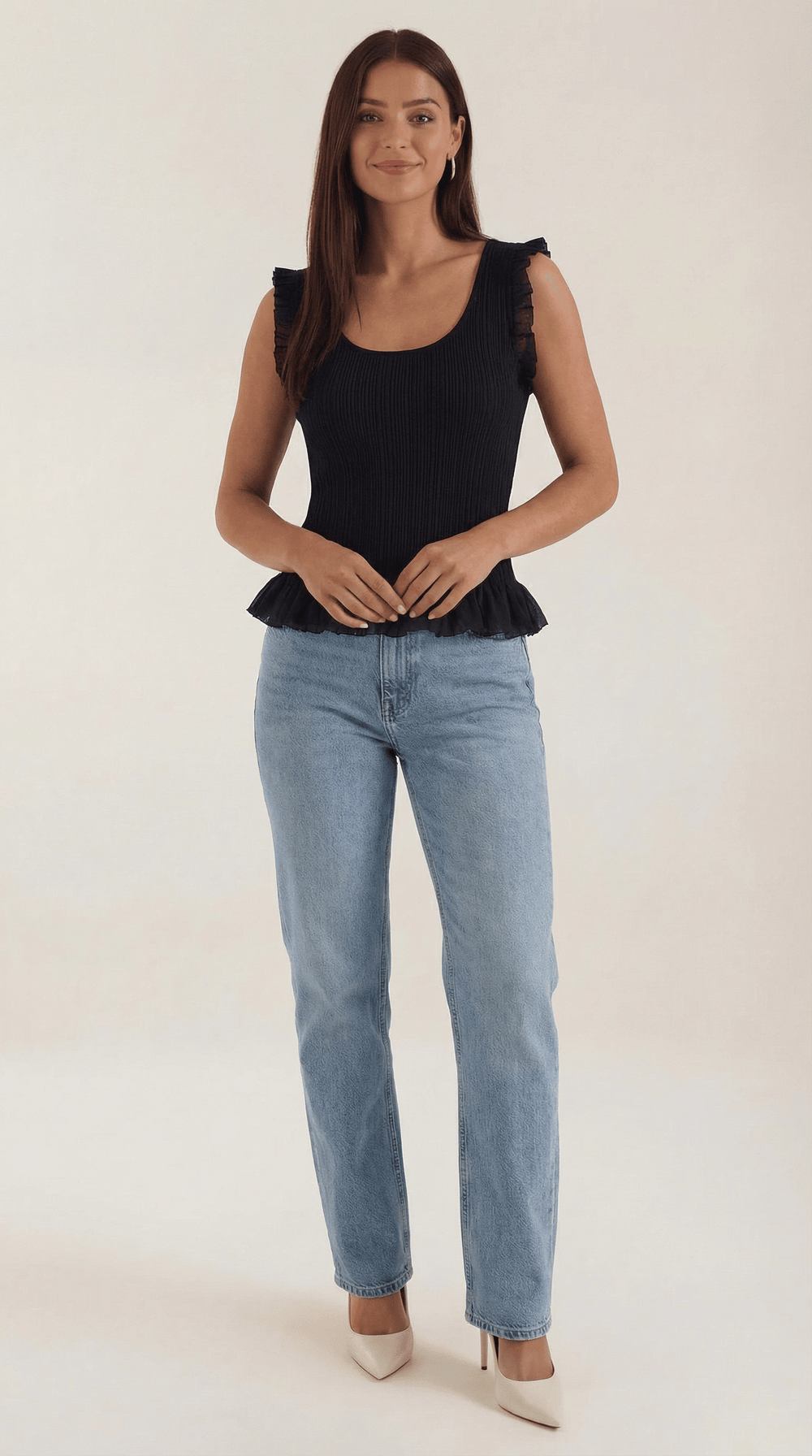 Carol | Top de punto acanalado con volantes