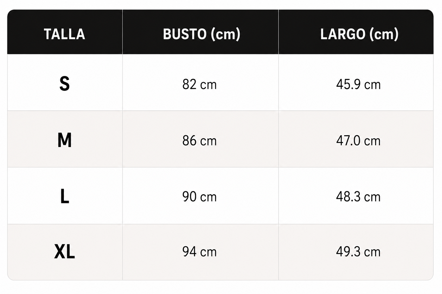 Tabla de tallas de Ana | Chaleco de punto