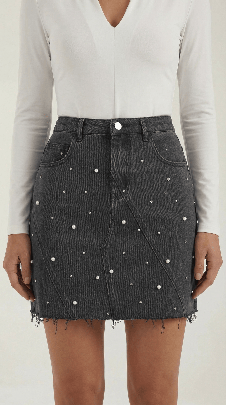 Kaia | Falda vaquera con perlas - Mia Atelier