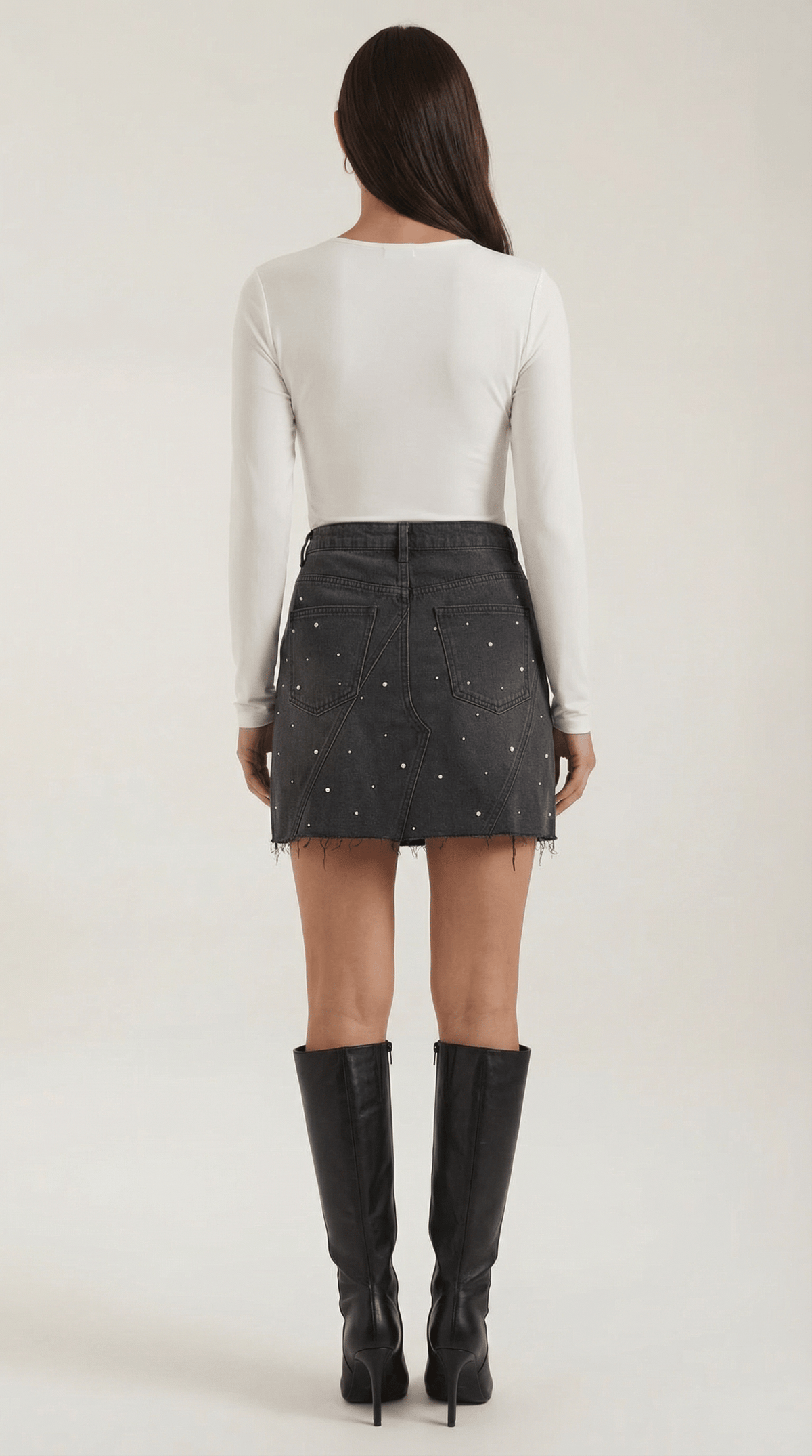 Kaia | Falda vaquera con perlas - Mia Atelier