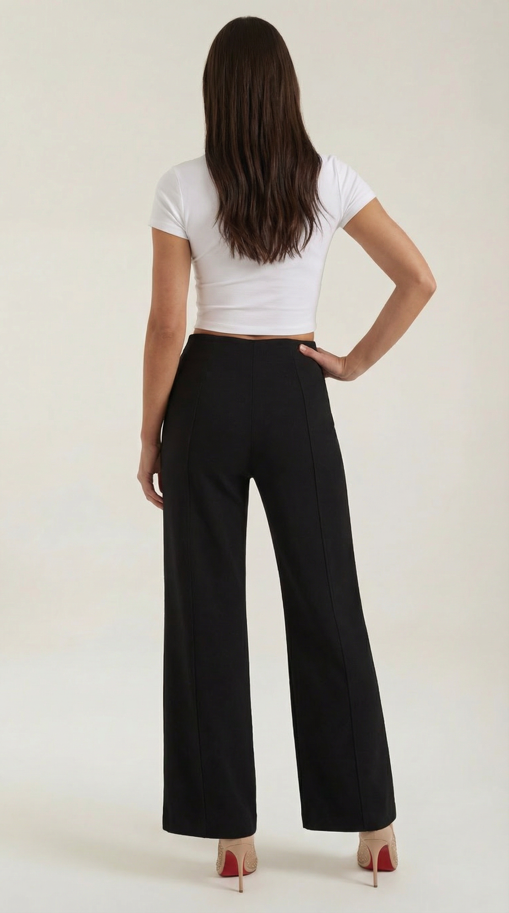 White | Pantalones anchos de talle medio