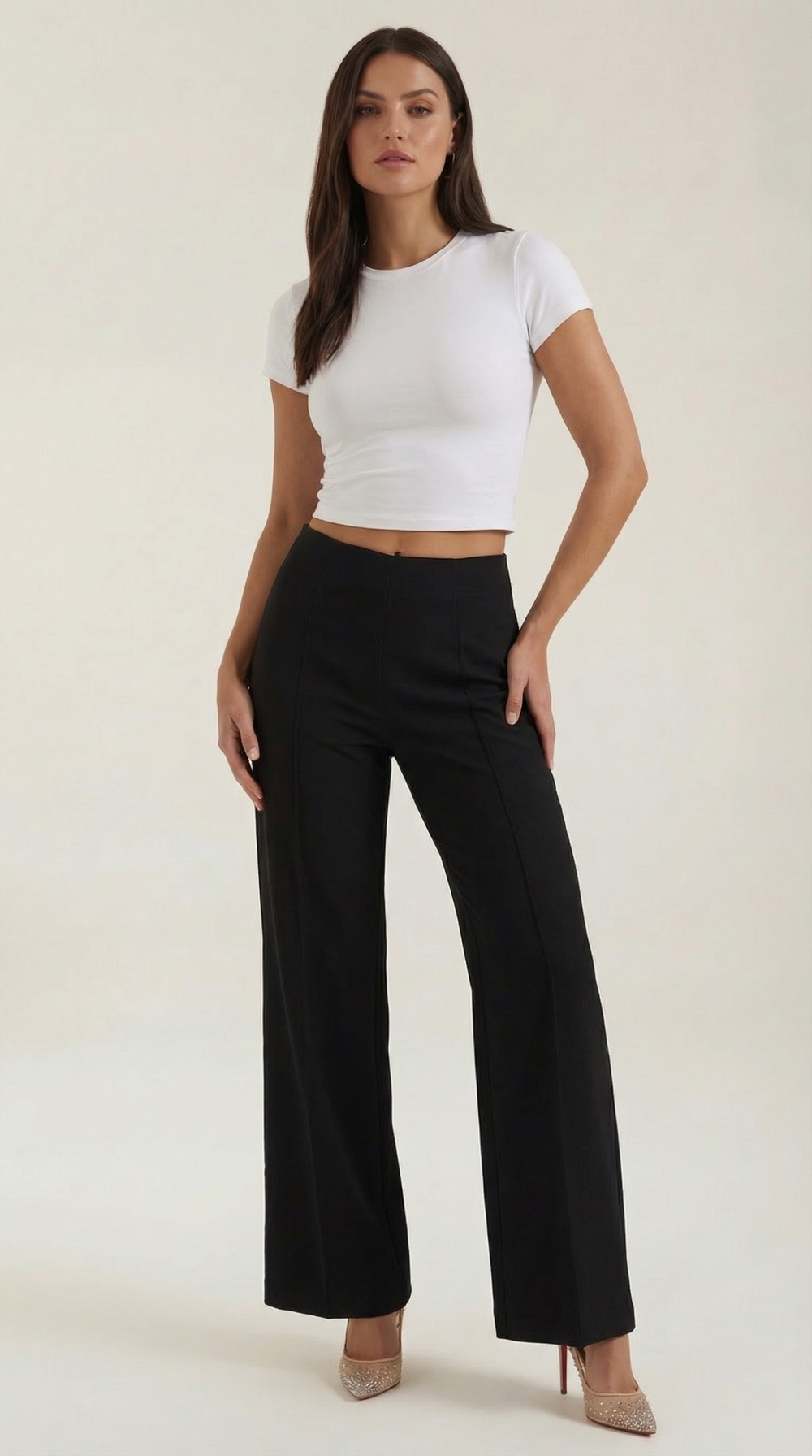 White | Pantalones anchos de talle medio