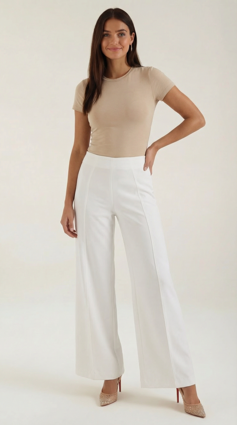 White | Pantalones anchos de talle medio