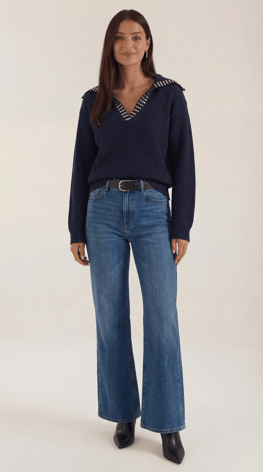 Daniela | Jersey de lana con cuello de tachuelas