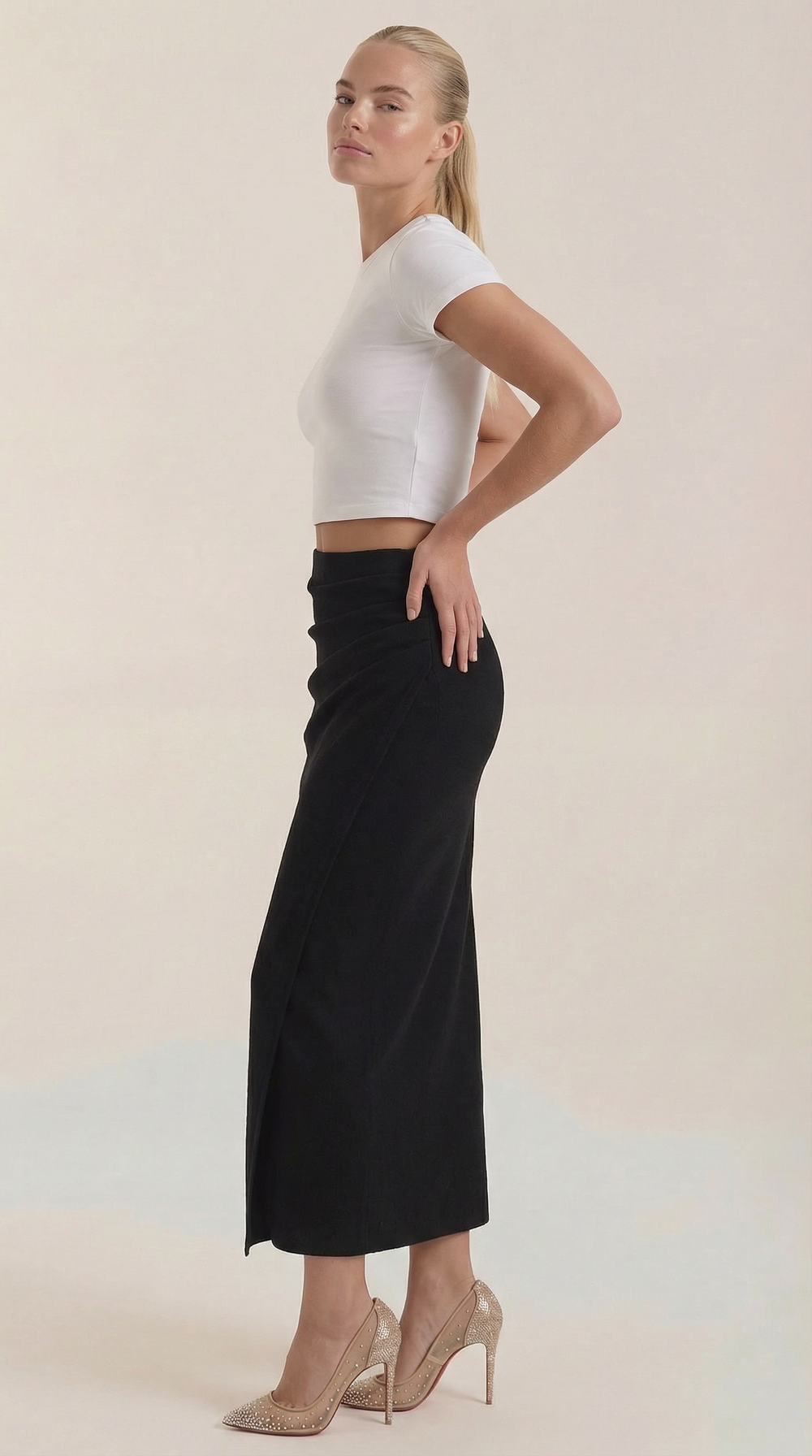 Teresa | Falda midi de algodón fruncido