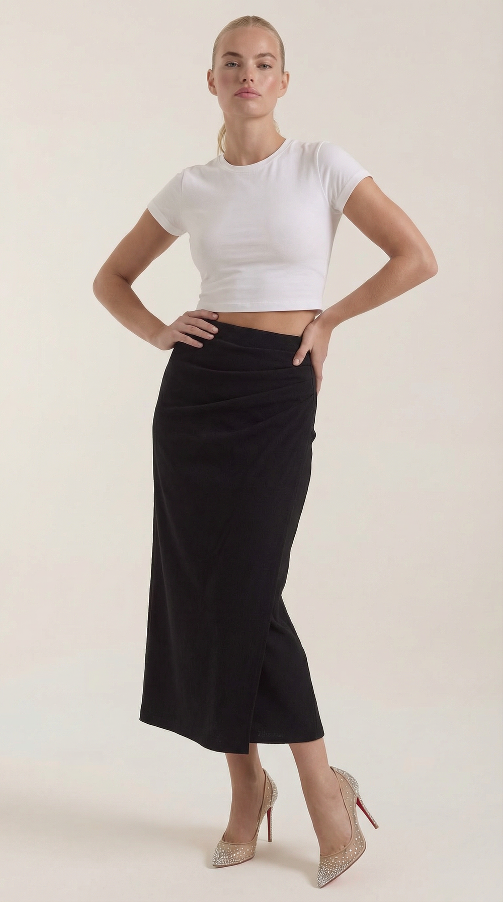 Teresa | Falda midi de algodón fruncido