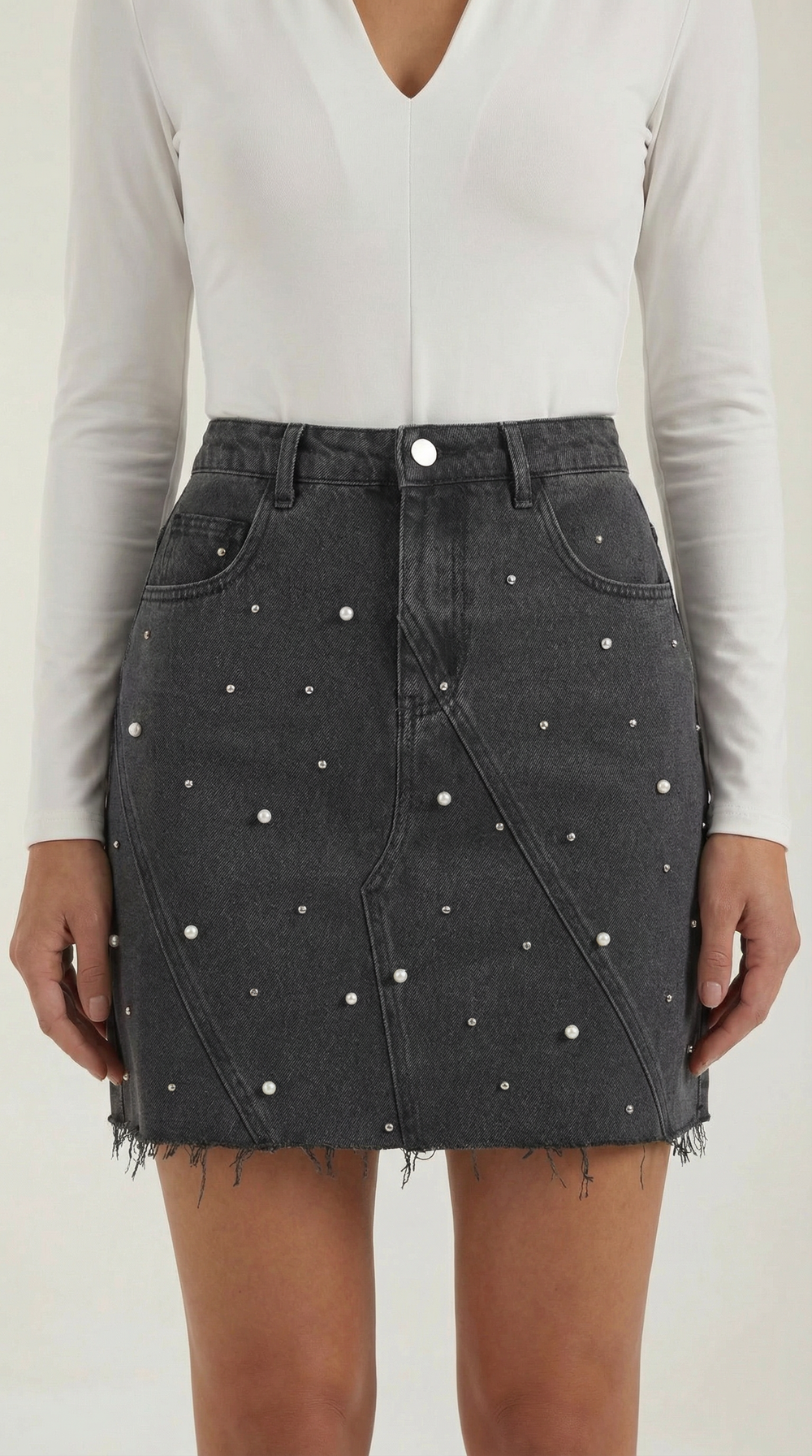 Kaia | Falda vaquera con perlas