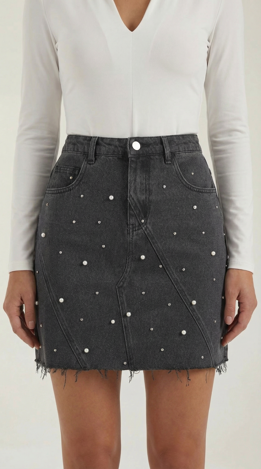 Kaia | Falda vaquera con perlas