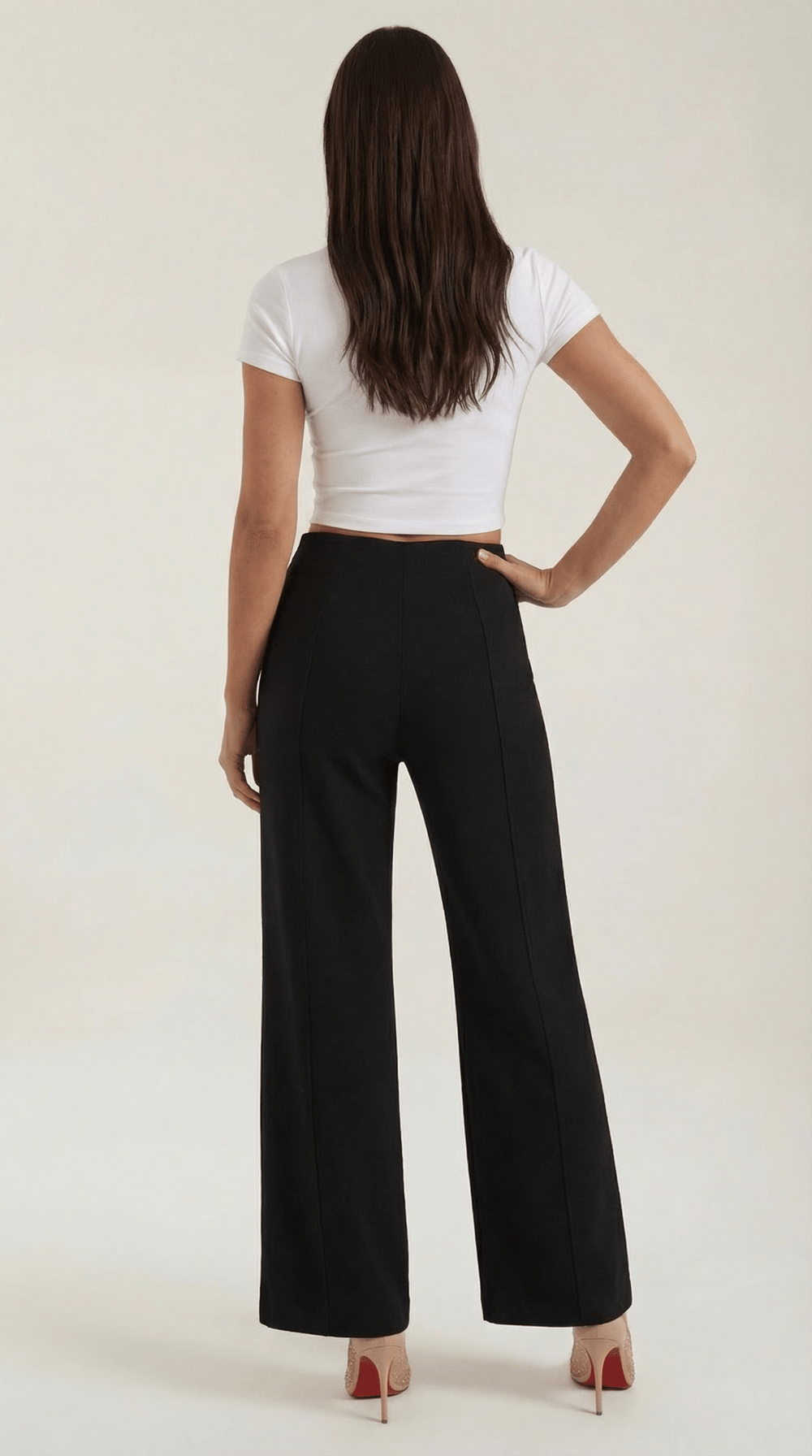 White | Pantalones anchos de talle medio